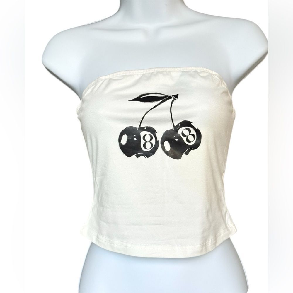 Women's White and Black Crop-top